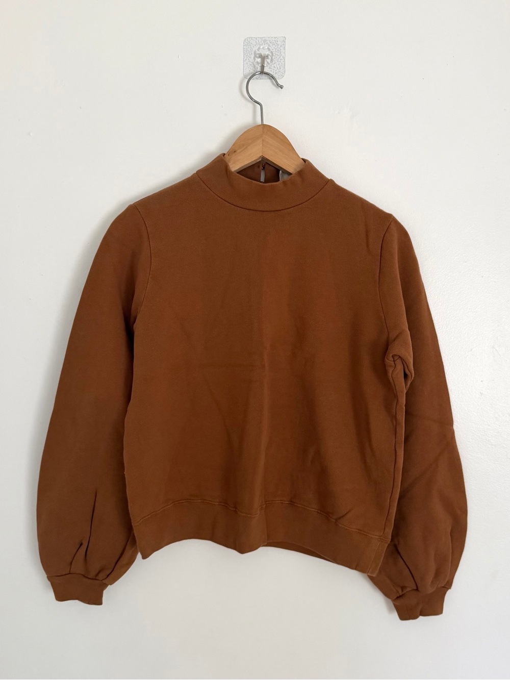 Sézane Sidonie Sweatshirt Brown Mock Neck Balloon Sleeve